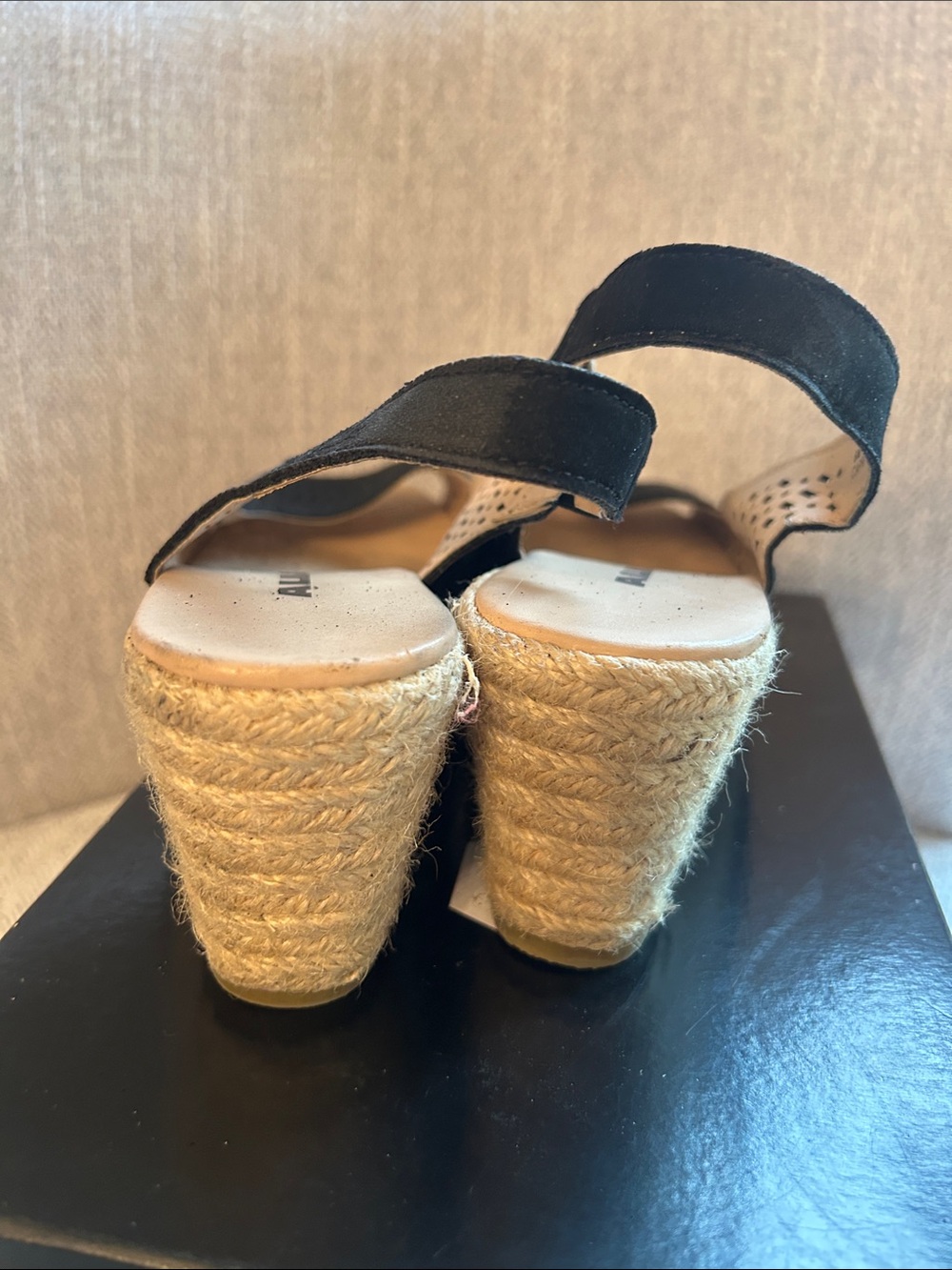 Alia Black Perforated Espadrille Wedge Slingbacks - Picture 3 of 4